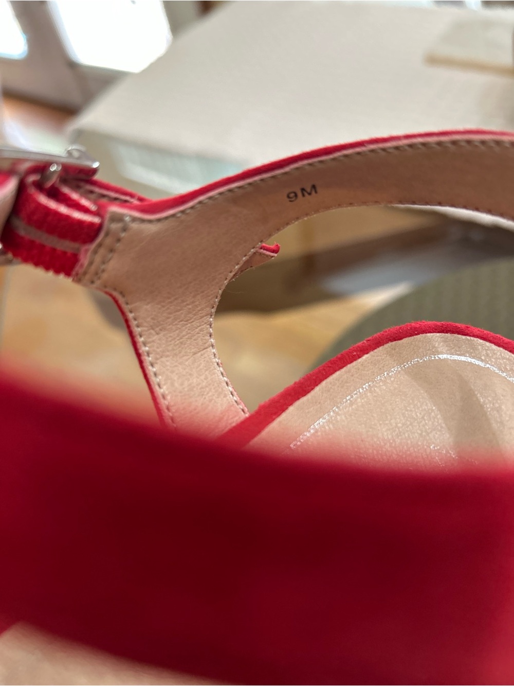 Vionic Red Suede Laser-Cut Wedge Sandals with Ankle Strap - Picture 5 of 5